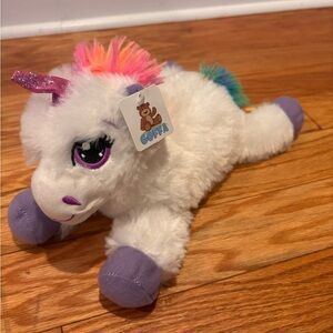 Goffa White Unicorn Plush 12" Rainbow Mane & Tail Stuffed Animal Shiny Horn